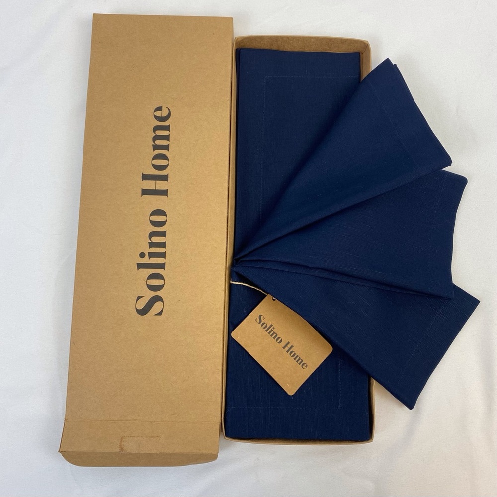 Solino Home Cotton Linen Placemats Set of 4 Cloth Fabric Navy Placemats 14x19